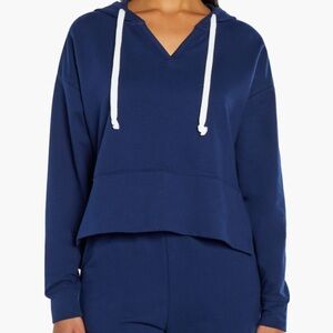 Three Dots Women’s Crop French Terry Hoodie Medieval Blue